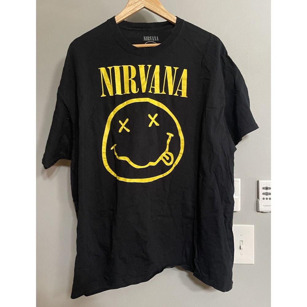 Nirvana Shirt‎ Graphic Smile Kurt Cobain Black T-shirt XXL